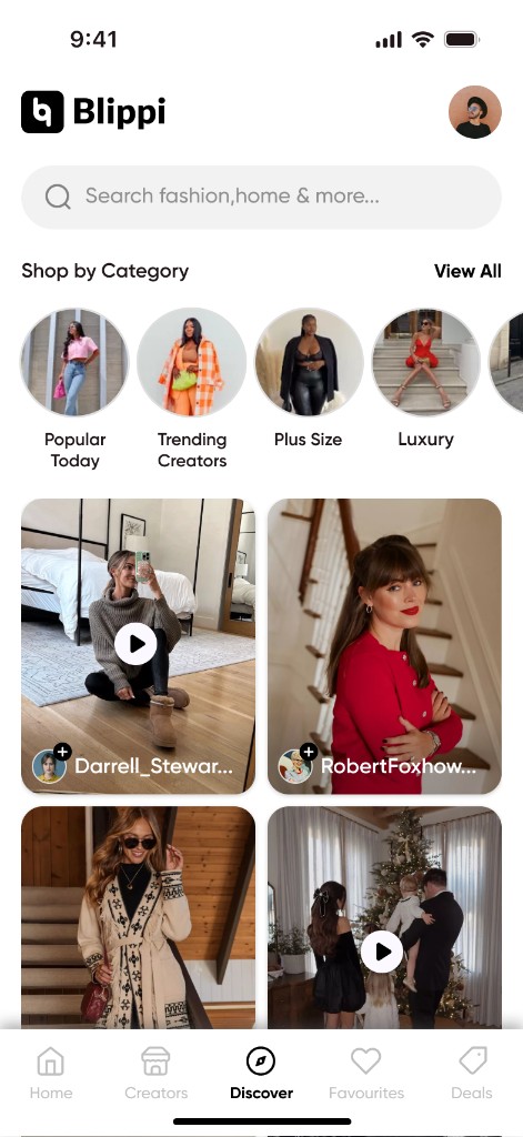 Blippi Discover app with search, categories and creator feed